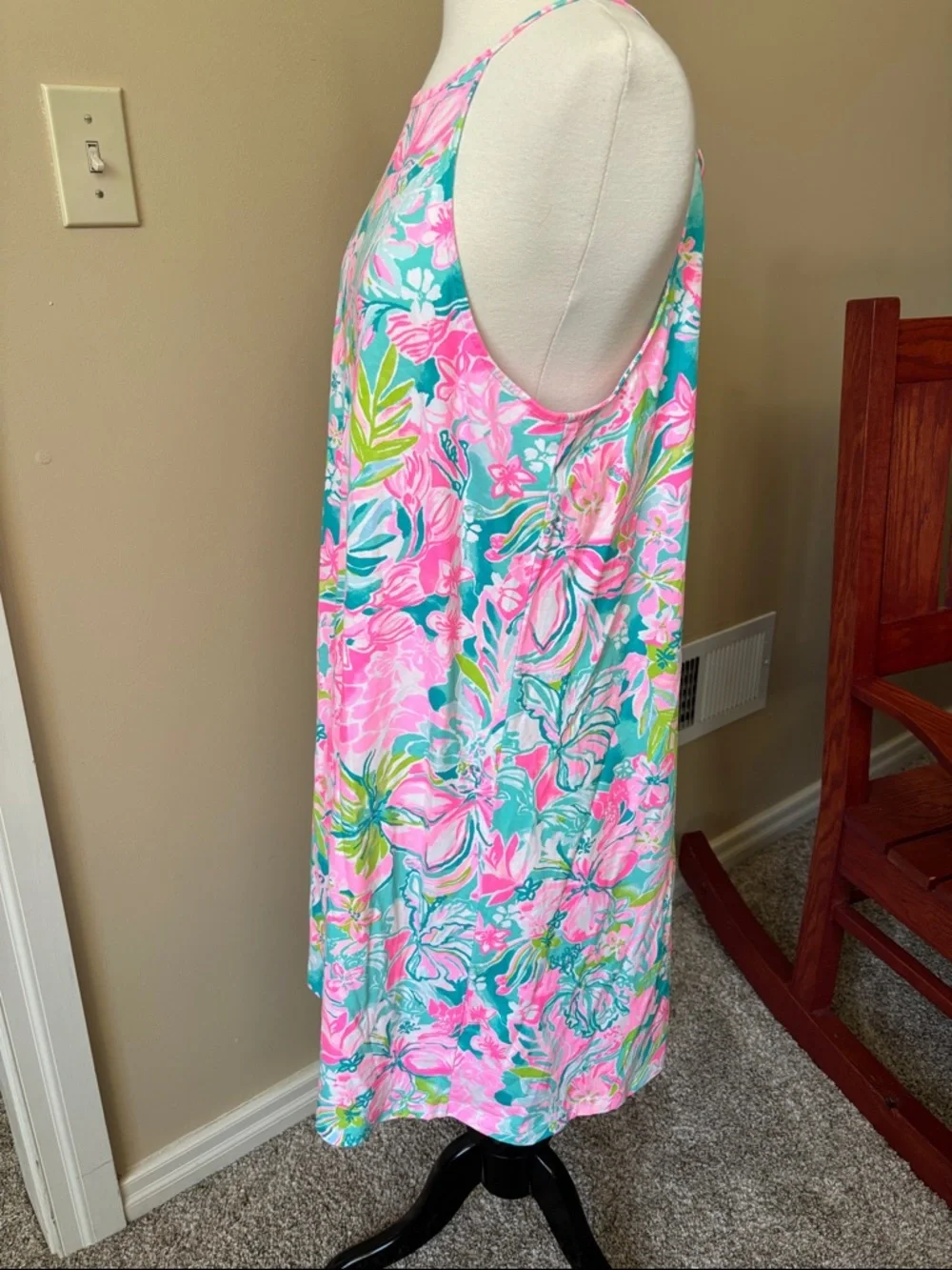 Lilly Pulitzer Pink/Teal Floral Halter A-line Silhouette Knee Length Dress Sz L - Picture 3 of 7